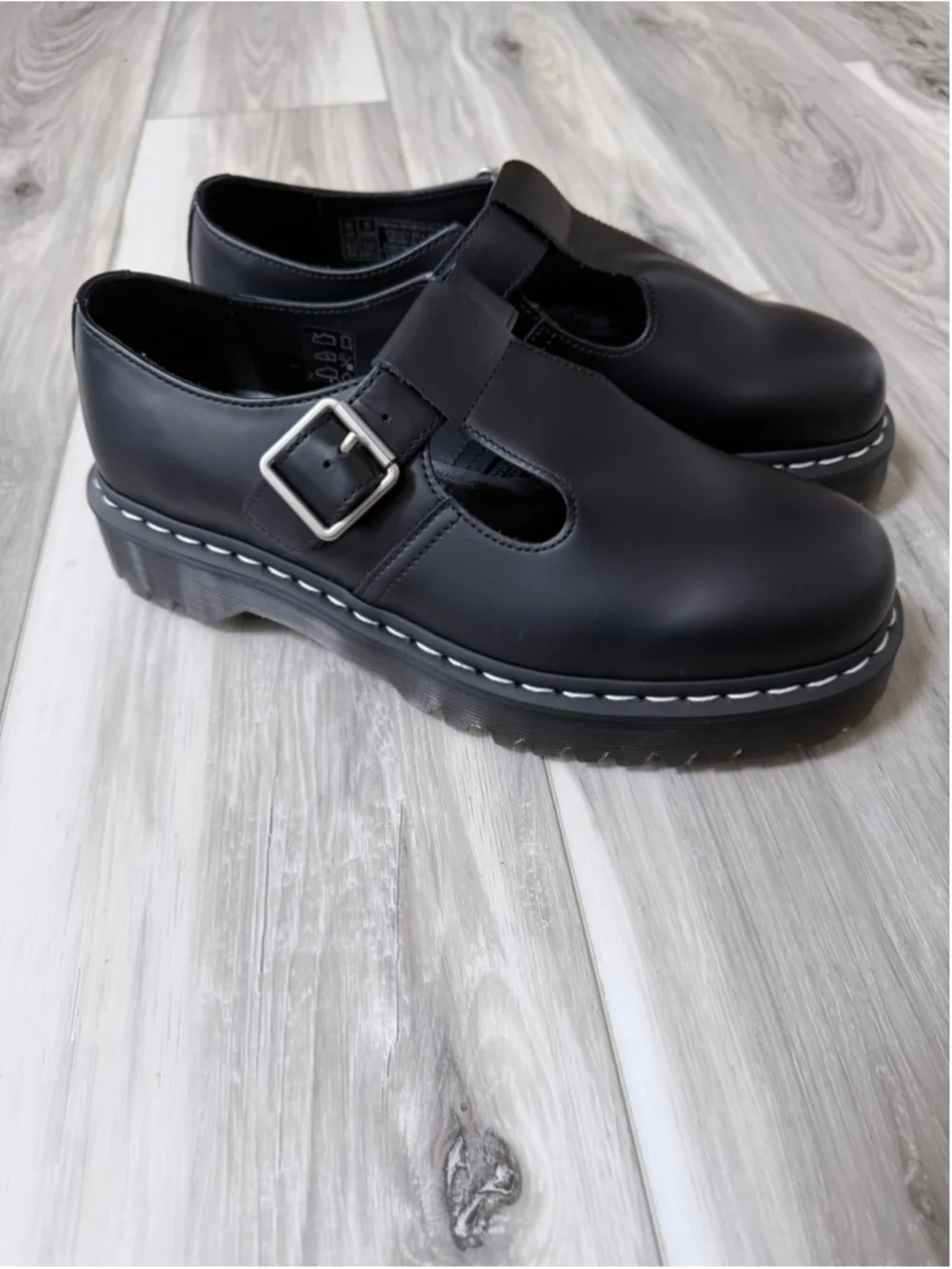 Women's Dr. Martens Polley Platform T-Bar Shoes Black Size 10